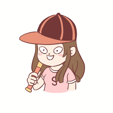 女孩打棒球手繪卡通元素