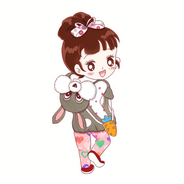 女孩上學(xué)手繪卡通元素