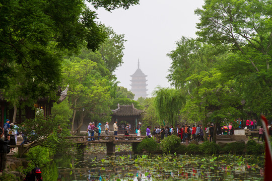 江苏苏州拙政园景区湖面景色