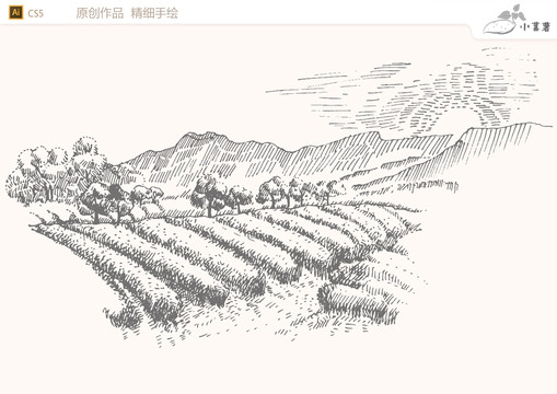 手繪茶園農(nóng)場矢量圖