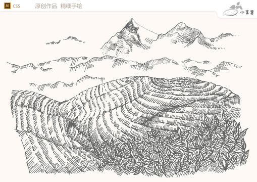手繪茶園農(nóng)場矢量圖
