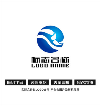 R字母标志太极水logo