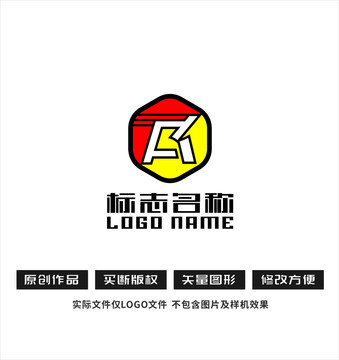 FK字母KF标志六边形logo