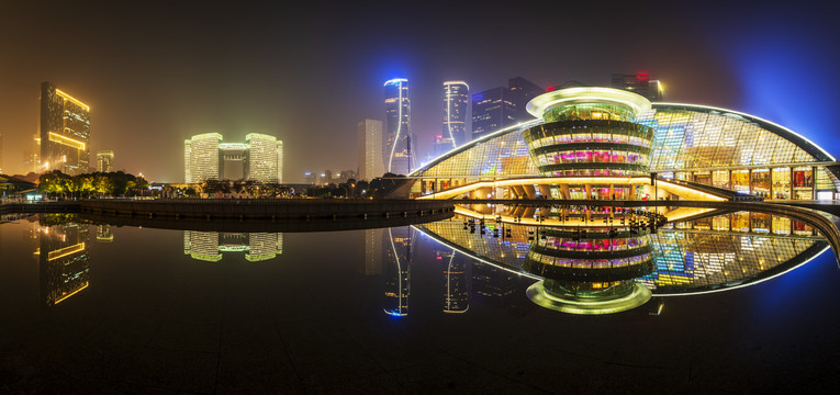 杭州城市阳台夜景全景