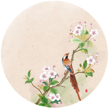 海棠花鸟装饰画