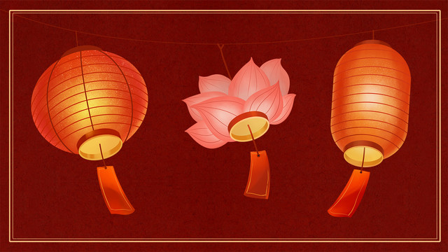 2020鼠年新年元宵節(jié)花燈插畫(huà)