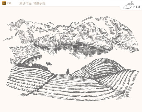 手繪茶園農(nóng)場矢量圖