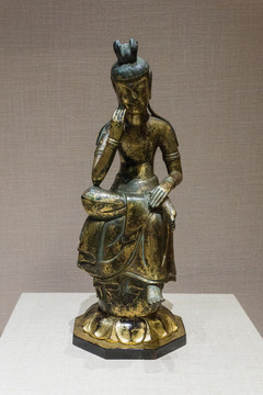 日本铜鎏金菩萨半跏像