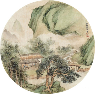 顧鶴逸鈿閣治印圖團扇