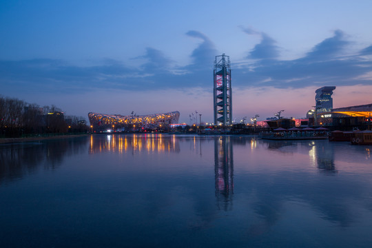 北京奥林匹克公园夜景晚霞