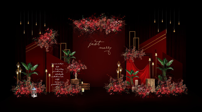 紅色系婚禮儀式區(qū)效果圖