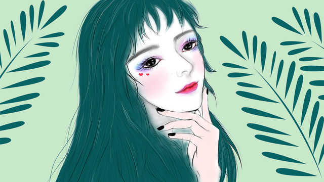 綠色美女插畫