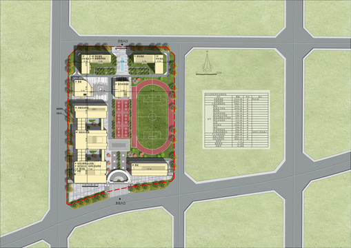 现代学校彩色总平面图