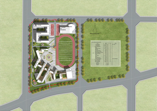 现代学校彩色总平面图