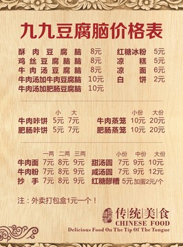 豆腐腦小吃店價(jià)格表