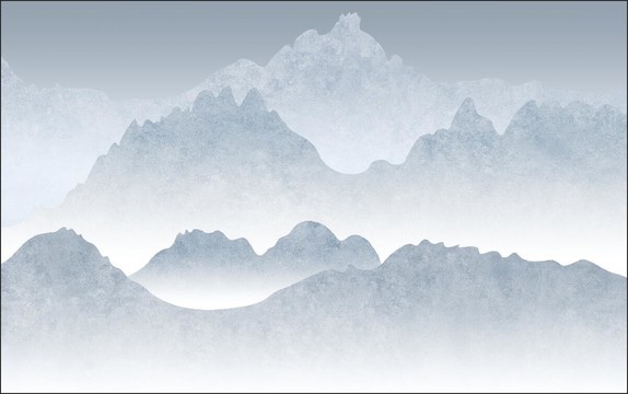 新中式藍(lán)色水墨山峰藝術(shù)背景墻