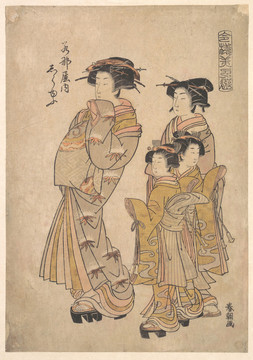 礒田湖龍齋和風屋的婦女和小孩
