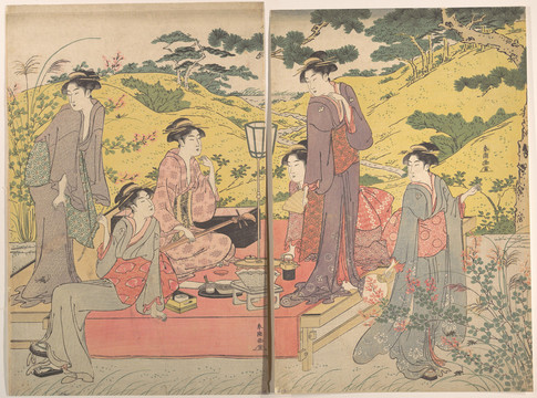 礒田湖龍齋三聯(lián)畫(huà)秋天野餐