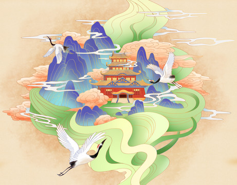 國朝插畫仙居圖