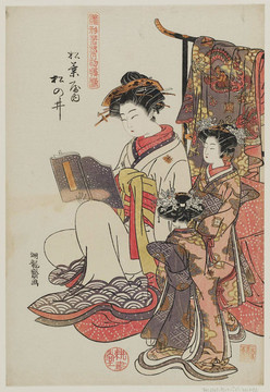 礒田湖龍齋看書(shū)的貴婦和兩個(gè)女仆
