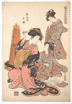 礒田湖龍齋婦女和兩個(gè)女仆