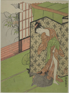 礒田湖龍齋女孩和猴子