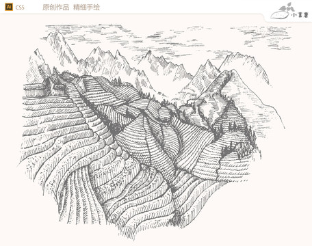 手繪茶園農(nóng)場矢量圖