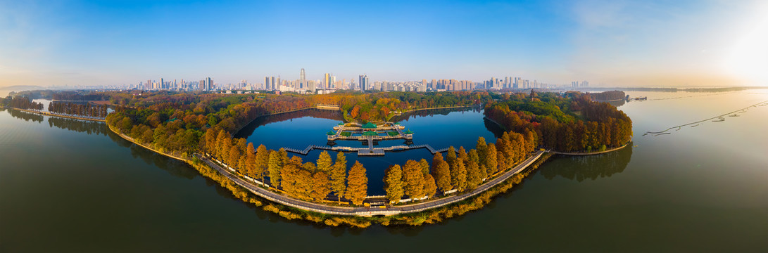 武汉东湖风景区深秋航拍风光