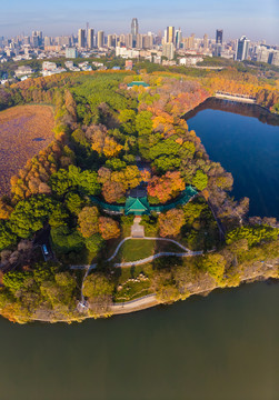 武汉东湖风景区深秋航拍风光