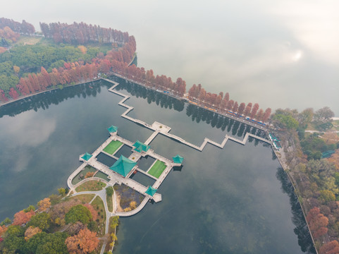 武汉东湖风景区深秋航拍风光