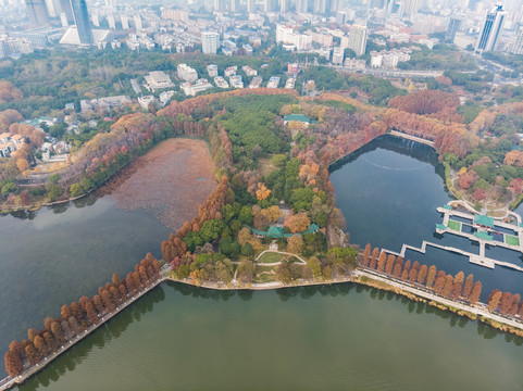 武汉东湖风景区深秋航拍风光