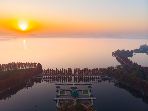 武汉东湖风景区深秋航拍风光