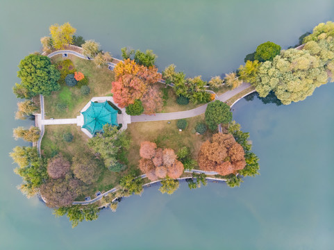 武汉东湖风景区深秋航拍风光