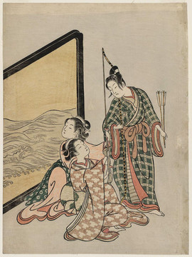 鈴木春信兩個(gè)女人和武士