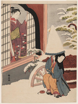 鈴木春信夫婦雪地玩耍