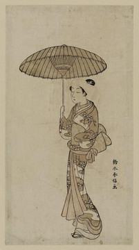 铃木春信一个女人走在一把雨伞下