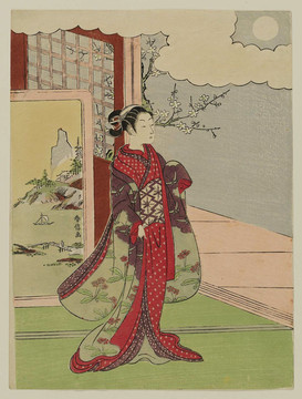 鈴木春信女人看著月亮