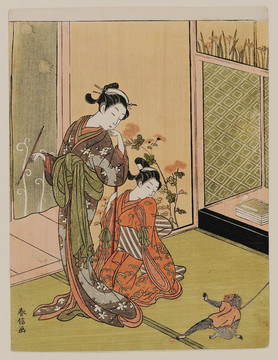鈴木春信與她心愛的猴子的妓女
