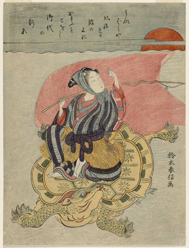 鈴木春信浦添太郎坐在烏龜背上