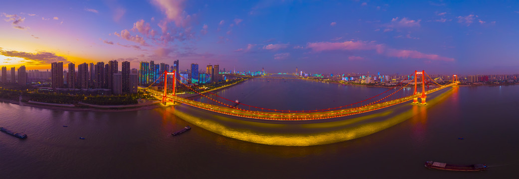 武汉夏日城市航拍傍晚和夜景风光