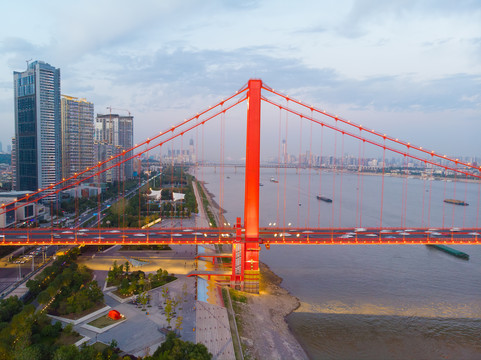 武汉夏日城市航拍傍晚和夜景风光