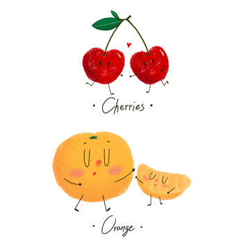 手绘水果樱桃橘子