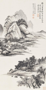 吳湖帆臨吳歷山水