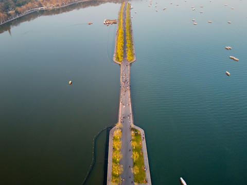 杭州西湖白堤锦带桥航拍
