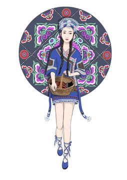 提刺繡籃子的苗族姑娘