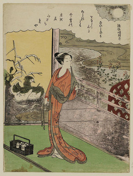 鈴木春信女子站在陽臺上