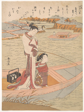 铃木春信两个女人在船上钓鱼