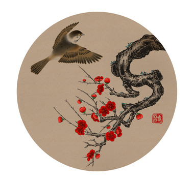 麻雀梅花圖