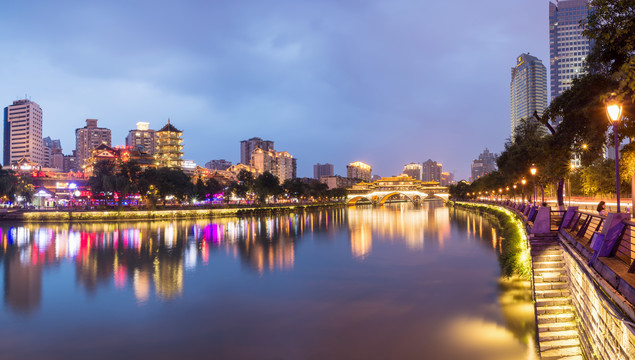 成都锦江区九眼桥夜景全景