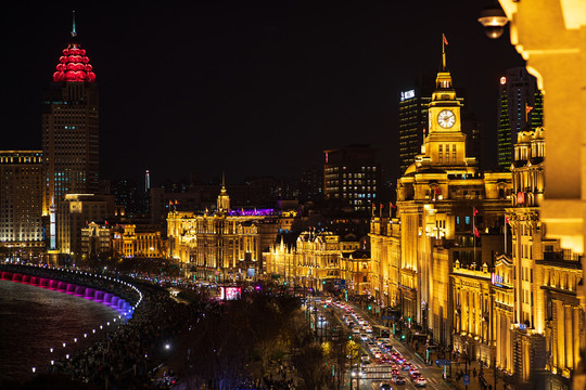 上海新年外滩建筑群夜景